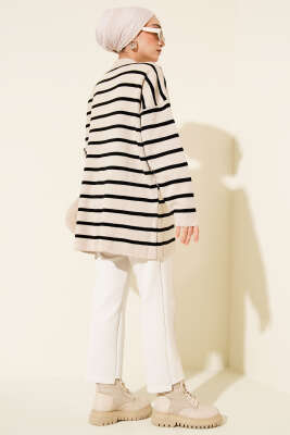 Yatay Çizgi Detaylı Basic Triko Tunik Bej - Tunik