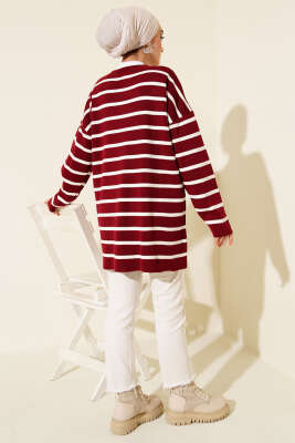 Yatay Çizgi Detaylı Basic Triko Tunik Bordo - Tunik