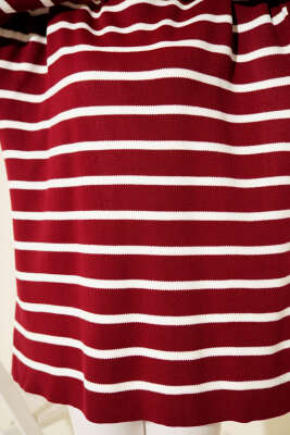 Yatay Çizgi Detaylı Basic Triko Tunik Bordo - Tunik