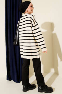 Yatay Çizgi Detaylı Basic Triko Tunik Ekru - Tunik