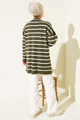 Yatay Çizgi Detaylı Basic Triko Tunik Haki - Tunik