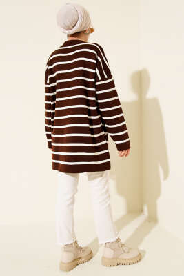 Yatay Çizgi Detaylı Basic Triko Tunik Kahve - Tunik