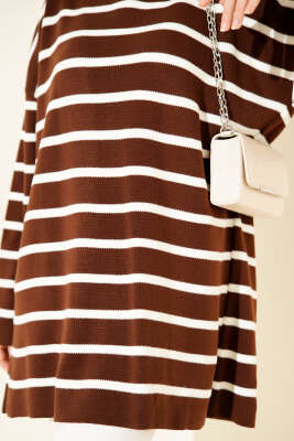 Yatay Çizgi Detaylı Basic Triko Tunik Kahve - Tunik