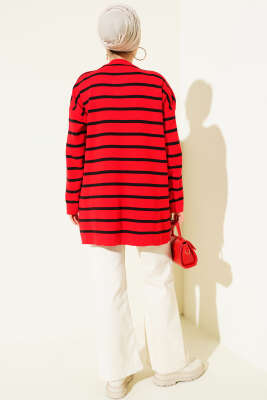 Yatay Çizgi Detaylı Basic Triko Tunik Kırmızı - Tunik