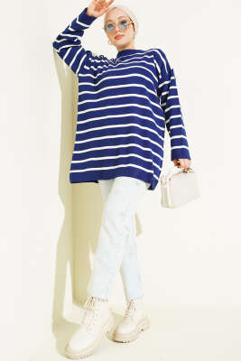 Yatay Çizgi Detaylı Basic Triko Tunik Lacivert - Yılın Fırsatı