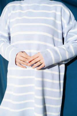 Yatay Çizgi Detaylı Basic Triko Tunik Lila - Tunik