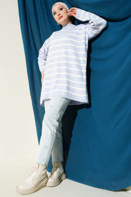 Yatay Çizgi Detaylı Basic Triko Tunik Lila - Yılın Fırsatı