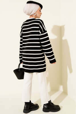 Yatay Çizgi Detaylı Basic Triko Tunik Siyah - Tunik