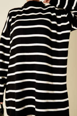 Yatay Çizgi Detaylı Basic Triko Tunik Siyah - Tunik