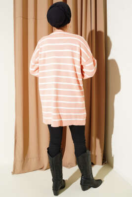 Yatay Çizgi Detaylı Basic Triko Tunik Somon - Yılın Fırsatı