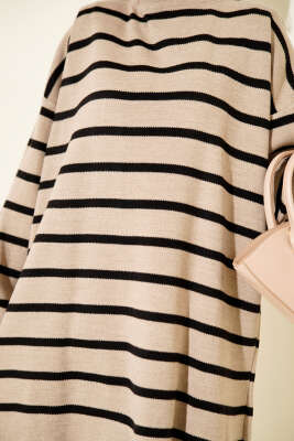 Yatay Çizgi Detaylı Basic Triko Tunik Vizon - Tunik