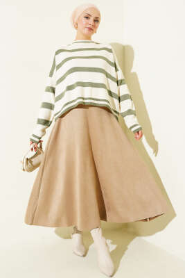 Yatay Çizgi Detaylı Kısa Triko Kazak Çağla Yeşili - Yılın Fırsatı