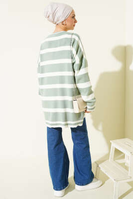 Yatay Çizgi Detaylı Triko Tunik Çağla Yeşili - Tunik