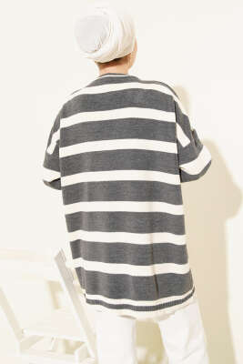 Yatay Çizgi Detaylı Triko Tunik Füme - Tunik