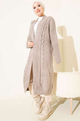 Yatay Çizgi Kabartmalı Triko Hırka Bronz - Hırka