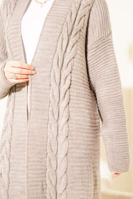 Yatay Çizgi Kabartmalı Triko Hırka Bronz - Hırka