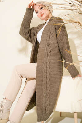 Yatay Çizgi Kabartmalı Triko Hırka Bronz 