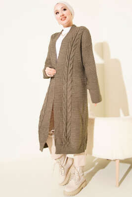 Yatay Çizgi Kabartmalı Triko Hırka Bronz - Hırka