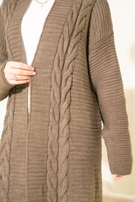 Yatay Çizgi Kabartmalı Triko Hırka Bronz - Hırka