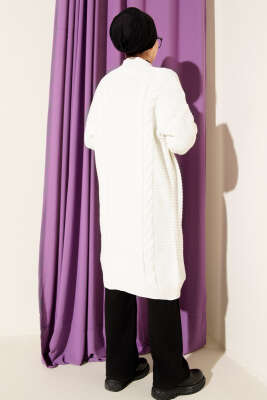 Yatay Çizgi Kabartmalı Triko Hırka Ekru - Hırka