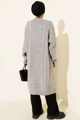 Yatay Çizgi Kabartmalı Triko Hırka Gri - Hırka