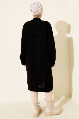 Yatay Çizgi Kabartmalı Triko Hırka Siyah - Hırka