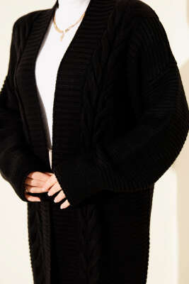 Yatay Çizgi Kabartmalı Triko Hırka Siyah - Hırka