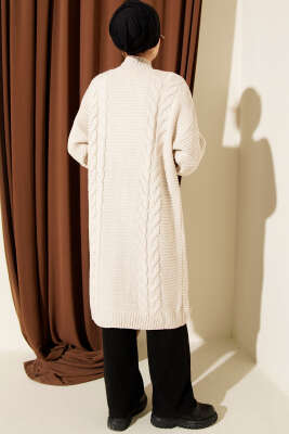 Yatay Çizgi Kabartmalı Triko Hırka Taş - Hırka