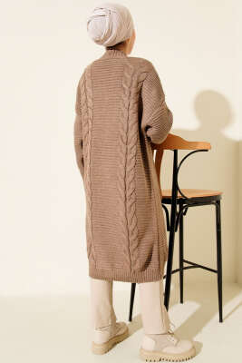 Yatay Çizgi Kabartmalı Triko Hırka Vizon - Hırka