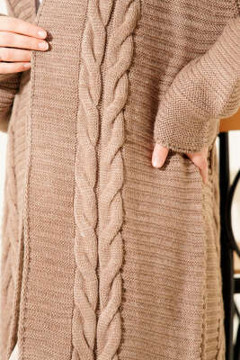 Yatay Çizgi Kabartmalı Triko Hırka Vizon - Hırka