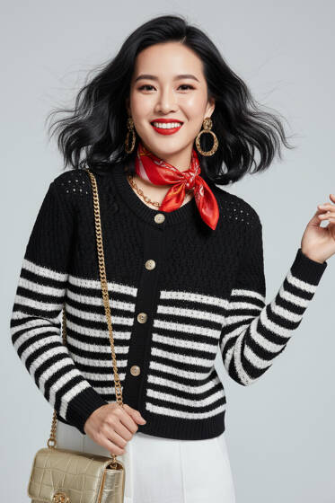 Yatay Çizgili Ajurlu Kısa Triko Hırka Siyah - Kadın Giyim Modelleri