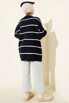 Yatay Çizgili Balon Kol Triko Tunik Lacivert - Günün Seçilenleri