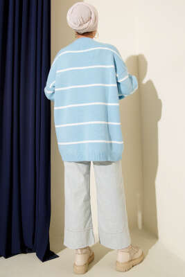 Yatay Çizgili Balon Kol Triko Tunik Mavi - Günün Seçilenleri