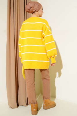 Yatay Çizgili Balon Kol Triko Tunik Sarı - Tunik