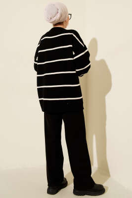 Yatay Çizgili Balon Kol Triko Tunik Siyah - Günün Seçilenleri