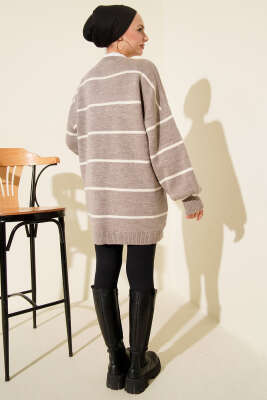 Yatay Çizgili Balon Kol Triko Tunik Taş - Günün Seçilenleri