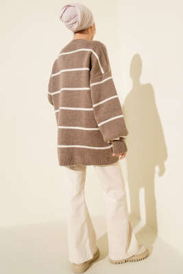 Yatay Çizgili Balon Kol Triko Tunik Vizon - Günün Seçilenleri