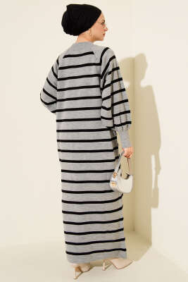 Yatay Çizgili Basic Triko Elbise Gri - Elbise