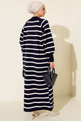 Yatay Çizgili Basic Triko Elbise Lacivert - Elbise
