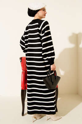 Yatay Çizgili Basic Triko Elbise Siyah - Elbise