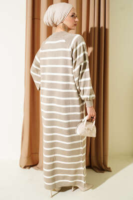 Yatay Çizgili Basic Triko Elbise Vizon - Elbise