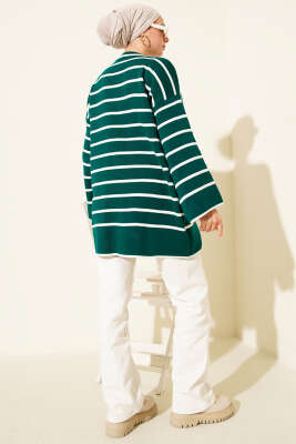 Yatay Çizgili Düşük Omuz Triko Tunik Nefti - Tunik