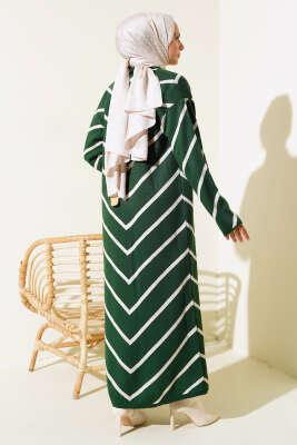 Yatay Çizgili Elbise Triko İkili Takım Zümrüt - Triko İkili Takım