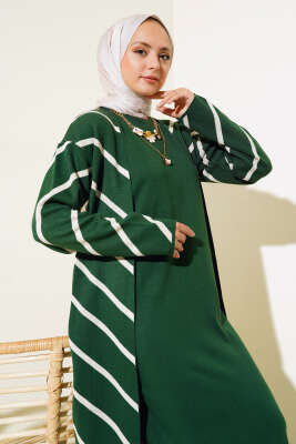 Yatay Çizgili Elbise Triko İkili Takım Zümrüt - Triko İkili Takım