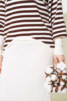 Yatay Çizgili Elbise Triko Takım Taş - Triko İkili Takım