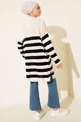 Yatay Çizgili Fitilli Triko Tunik Bej - Tunik