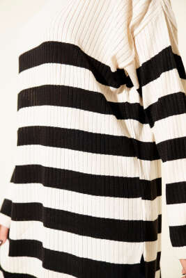 Yatay Çizgili Fitilli Triko Tunik Bej - Tunik