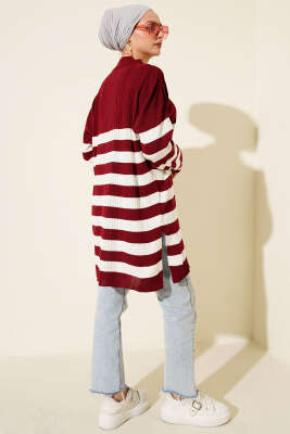 Yatay Çizgili Fitilli Triko Tunik Bordo - Tunik