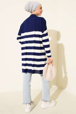 Yatay Çizgili Fitilli Triko Tunik Lacivert - Tunik