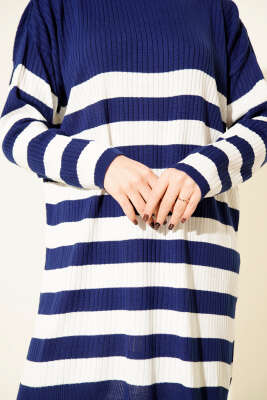 Yatay Çizgili Fitilli Triko Tunik Lacivert - Tunik